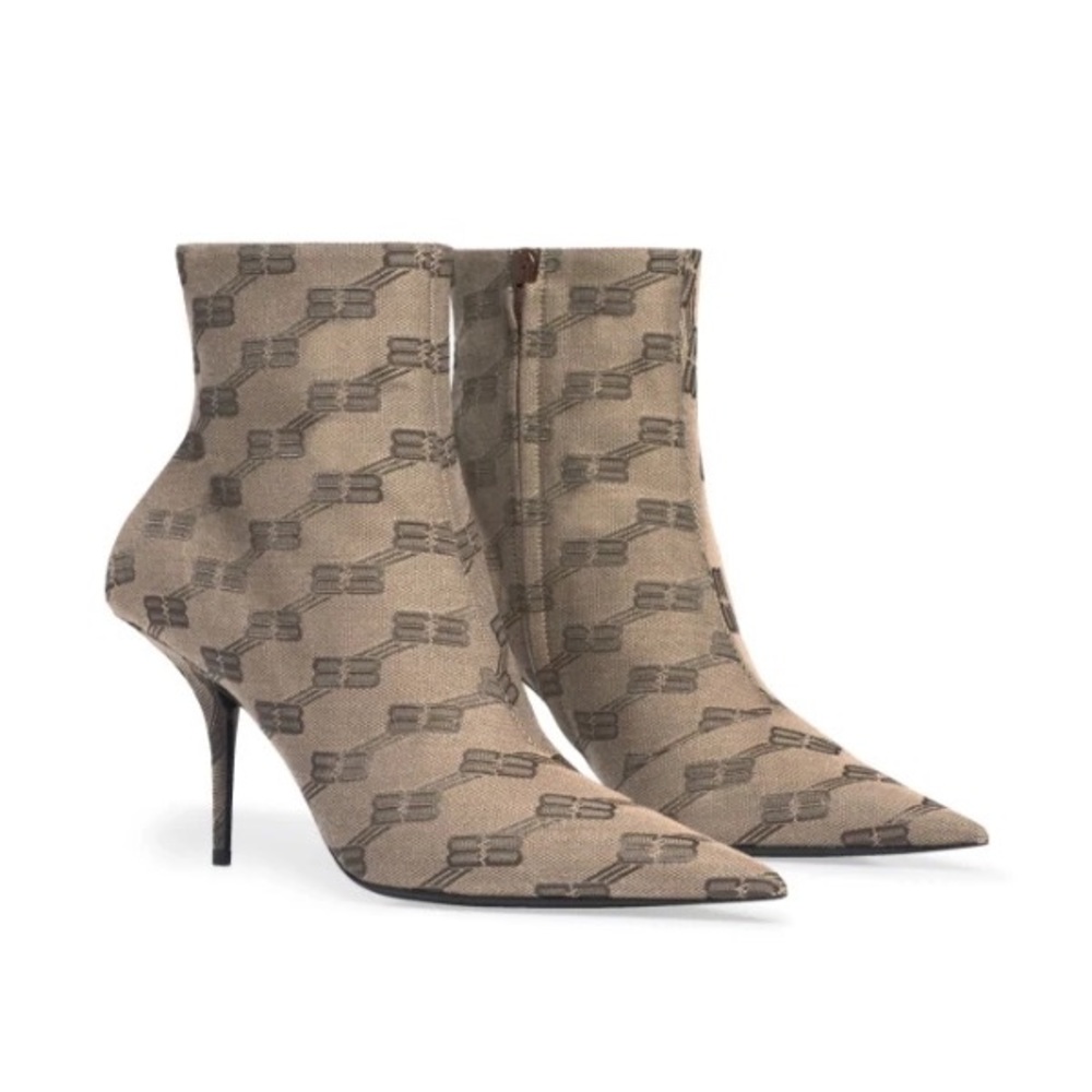 NEW Balenciaga Square Knife Booties Dark Mink Grey Brown BB Logo Heeled Boots 39